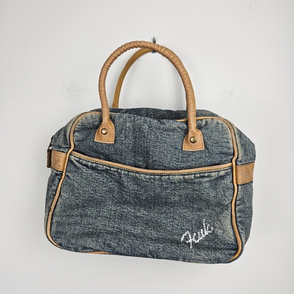 Vintage‎ FCUK Y2K denim leather mini bag rhinestone 90s 00s - Picture 1 of 7